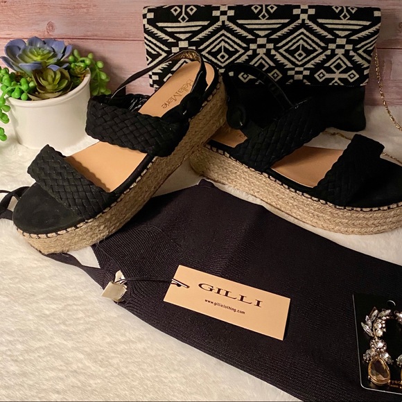 Genuine Suède Black Espadrille Platform Sandal;NIB - Picture 3 of 3